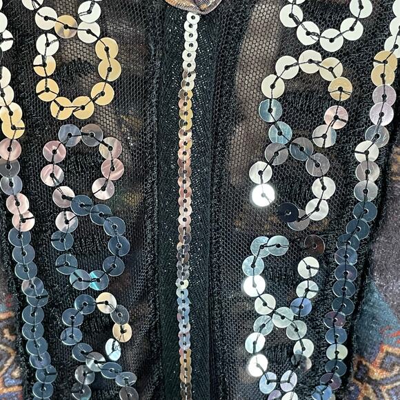 One World Velvet Print Top Sequin & Lace Trim LRG Whimsygoth Forest Fairy Grunge - Picture 7 of 10